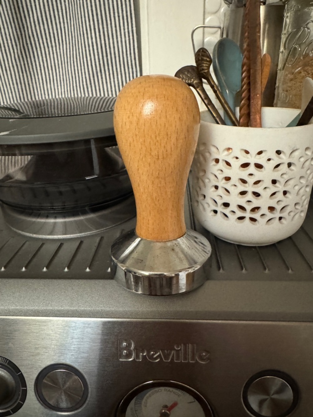 Wood Handle Espresso Tamper - Natural Wood & Silver